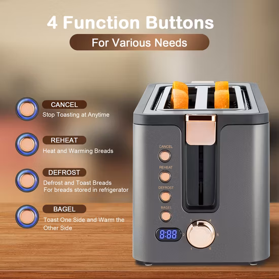 Лидер продаж, 6 настроек Браунинга, подставка для подогрева, длинный слот, 4 ломтика тостера